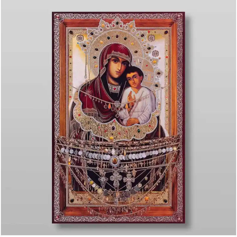 Εικόνα Ορθοδοξίας με περίγραμμα χρυσό σε ξύλο Φλαμουρίας  με  βάση Svyatogorskaya Εικόνα της Μητέρας του Θεού Χειροποίητη Ελληνορθόδοξη , Κρεμαστή πλάκα βυζαντινής τέχνης, χριστιανική τέχνη Διάσταση 15x11 cm (5,9 x 4,3 ίντσες) INTRAEK-21244
