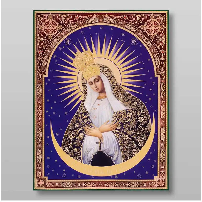 Εικόνα Ορθοδοξίας με περίγραμμα χρυσό σε ξύλο Φλαμουρίας  με  βάση Ostra Brama Εικόνα της Μητέρας του Θεού Χειροποίητη Ελληνορθόδοξη , Κρεμαστή πλάκα βυζαντινής τέχνης, χριστιανική τέχνη Διάσταση 10x7 cm (3,9 x 2,8 ίντσες) INTRAEK-71241