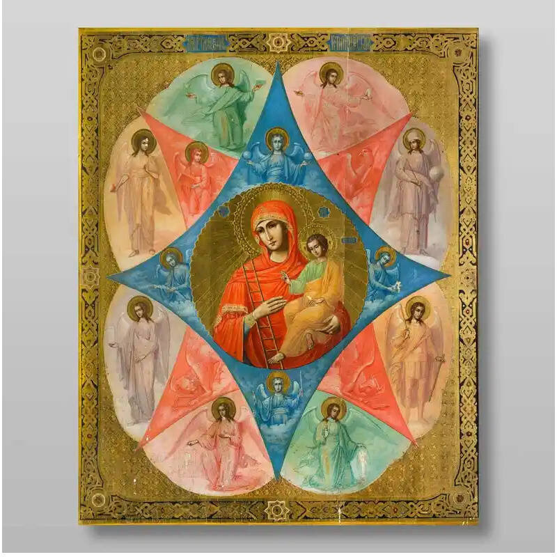 Εικόνα Ορθοδοξίας με περίγραμμα χρυσό σε ξύλο Φλαμουρίας  με  βάση Το Burning Bush Icon of the Mother of God Χειροποίητη Ελληνορθόδοξη , Κρεμαστή πλάκα βυζαντινής τέχνης, χριστιανική τέχνη Διάσταση 15x11 cm (5,9 x 4,3 ίντσες) INTRAEK-21227