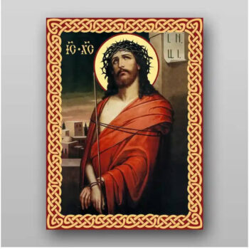 Εικόνα Ορθοδοξίας με περίγραμμα χρυσό σε ξύλο Φλαμουρίας  με  βάση Ο Ιησούς Χριστός στο αγκάθινο στεφάνι - Χειροποίητη Ελληνορθόδοξη , Κρεμαστή πλάκα βυζαντινής τέχνης, χριστιανική τέχνη Διάσταση 15x11 cm (5,9 x 4,3 ίντσες) INTRAEK-21225 - Image 1