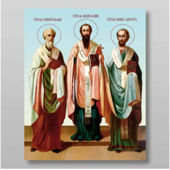 Εικόνα Ορθοδοξίας με περίγραμμα χρυσό σε ξύλο Φλαμουρίας  με  βάση Τρεις Άγιοι, Χειροποίητη Ελληνορθόδοξη , Κρεμαστή πλάκα βυζαντινής τέχνης, χριστιανική τέχνη Διάσταση 15x11 cm (5,9 x 4,3 ίντσες) INTRAEK-21208 - Image 1