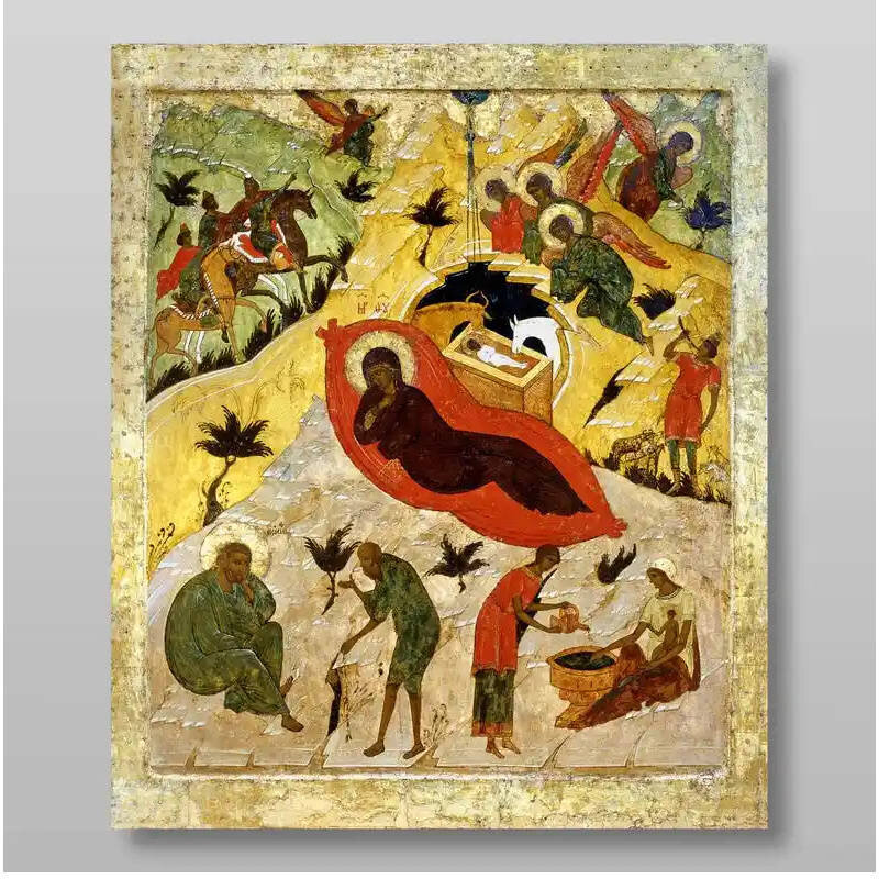 Εικόνα Ορθοδοξίας με περίγραμμα χρυσό σε ξύλο Φλαμουρίας  με  βάση Γέννηση του Ιησού Χριστού, Χειροποίητη Ελληνορθόδοξη , Κρεμαστή πλάκα βυζαντινής τέχνης, χριστιανική τέχνη Διάσταση 15x11 cm (5,9 x 4,3 ίντσες) INTRAEK-21183