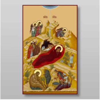 Εικόνα Ορθοδοξίας με περίγραμμα χρυσό σε ξύλο Φλαμουρίας  με  βάση Γέννηση του Ιησού Χριστού, Χειροποίητη Ελληνορθόδοξη , Κρεμαστή πλάκα βυζαντινής τέχνης, χριστιανική τέχνη Διάσταση 15x11 cm (5,9 x 4,3 ίντσες) INTRAEK-21182 - Image 1