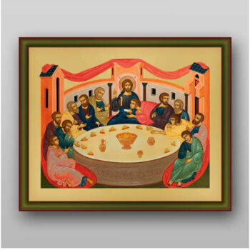 Εικόνα Ορθοδοξίας με περίγραμμα χρυσό σε ξύλο Φλαμουρίας  με  βάση The Last Supper - Χειροποίητη Ελληνορθόδοξη , Κρεμαστή πλάκα βυζαντινής τέχνης, χριστιανική τέχνη Διάσταση 10x7 cm (3,9 x 2,8 ίντσες) INTRAEK-71174 - Image 1