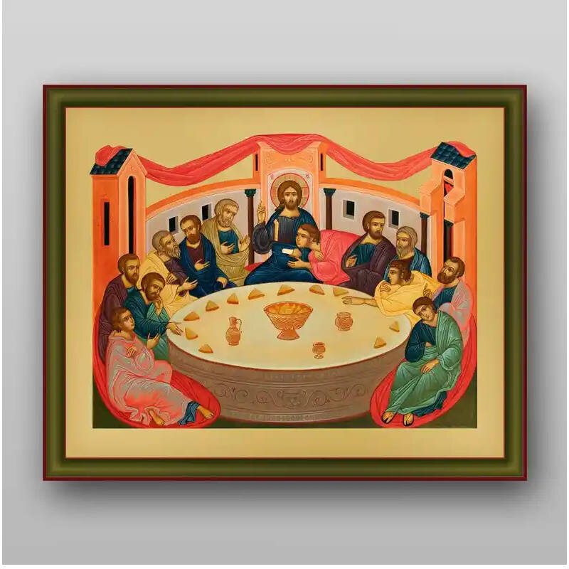 Εικόνα Ορθοδοξίας με περίγραμμα χρυσό σε ξύλο Φλαμουρίας  με  βάση The Last Supper - Χειροποίητη Ελληνορθόδοξη , Κρεμαστή πλάκα βυζαντινής τέχνης, χριστιανική τέχνη Διάσταση 10x7 cm (3,9 x 2,8 ίντσες) INTRAEK-71174