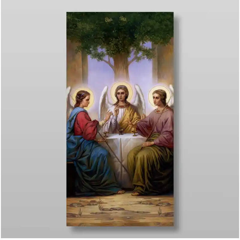 Εικόνα Ορθοδοξίας με περίγραμμα χρυσό σε ξύλο Φλαμουρίας  με  βάση Η Αγία Τριάδα Χειροποίητη Ελληνορθόδοξη , Κρεμαστή πλάκα βυζαντινής τέχνης, χριστιανική τέχνη Διάσταση 15x11 cm (5,9 x 4,3 ίντσες) INTRAEK-21173