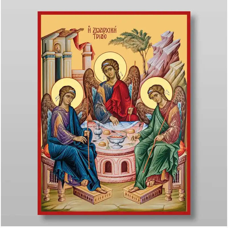 Εικόνα Ορθοδοξίας με περίγραμμα χρυσό σε ξύλο Φλαμουρίας  με  βάση Η Αγία Τριάδα Χειροποίητη Ελληνορθόδοξη , Κρεμαστή πλάκα βυζαντινής τέχνης, χριστιανική τέχνη Διάσταση 15x11 cm (5,9 x 4,3 ίντσες) INTRAEK-21172