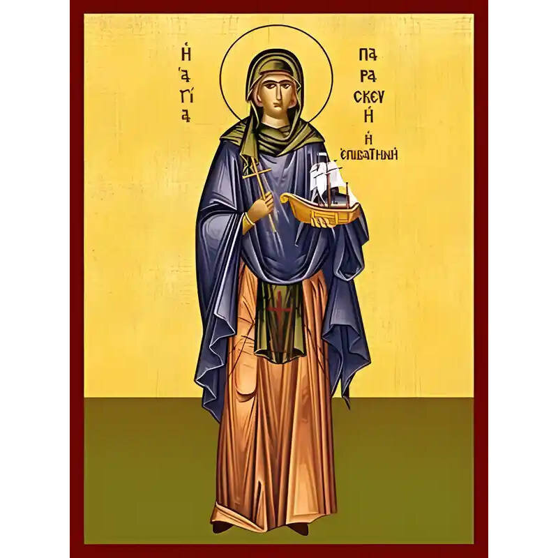 Εικόνα Ορθοδοξίας με περίγραμμα χρυσό σε ξύλο Φλαμουρίας  με  βάση Εικόνα ΑΓΙΑ ΠΑΡΑΣΚΕΥΗ, ΕΠΙΒΑΤΗΝΗ, ΟΛΟΣΩΜΗ Χειροποίητη Ελληνορθόδοξη εικόνα του Ιησού Χριστού, Κρεμαστή πλάκα βυζαντινής τέχνης, χριστιανική τέχνη Διάσταση 40x30 cm (10,2x7,9 ίντσες)  INTRAEK-1447757865253