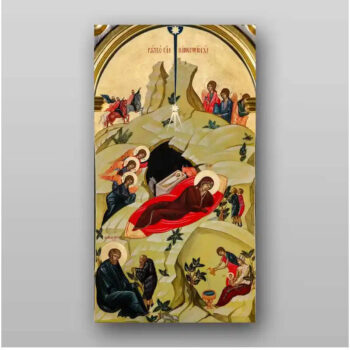 Εικόνα Ορθοδοξίας με περίγραμμα χρυσό σε ξύλο Φλαμουρίας  με  βάση Εικόνα της Γέννησης του Χριστού - Χειροποίητη Ελληνορθόδοξη , Κρεμαστή πλάκα βυζαντινής τέχνης, χριστιανική τέχνη Διάσταση 15x11 cm (5,9 x 4,3 ίντσες) INTRAEK-21161 - Image 1