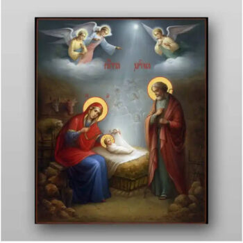 Εικόνα Ορθοδοξίας με περίγραμμα χρυσό σε ξύλο Φλαμουρίας  με  βάση Εικόνα της Γέννησης του Χριστού - Χειροποίητη Ελληνορθόδοξη , Κρεμαστή πλάκα βυζαντινής τέχνης, χριστιανική τέχνη Διάσταση 15x11 cm (5,9 x 4,3 ίντσες) INTRAEK-21159 - Image 1