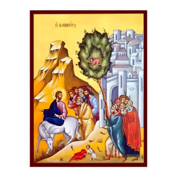 Εικόνα Ορθοδοξίας με περίγραμμα χρυσό σε ξύλο Φλαμουρίας  με  βάση Εικόνα Βαϊοφόρος Χειροποίητη Ελληνορθόδοξη , Κρεμαστή πλάκα βυζαντινής τέχνης, χριστιανική τέχνη Διάσταση 10x7 cm (3,9 x 2,8 ίντσες) INTRAEK-671023 - Image 1
