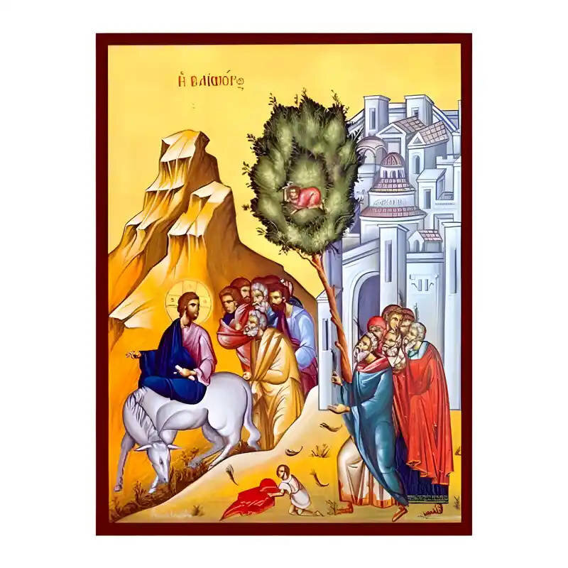 Εικόνα Ορθοδοξίας με περίγραμμα χρυσό σε ξύλο Φλαμουρίας  με  βάση Εικόνα Βαϊοφόρος Χειροποίητη Ελληνορθόδοξη , Κρεμαστή πλάκα βυζαντινής τέχνης, χριστιανική τέχνη Διάσταση 10x7 cm (3,9 x 2,8 ίντσες) INTRAEK-671023
