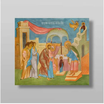 Εικόνα Ορθοδοξίας με περίγραμμα χρυσό σε ξύλο Φλαμουρίας  με  βάση Εισαγωγή της Θεοτόκου στο Ναό, Χειροποίητη Ελληνορθόδοξη , Κρεμαστή πλάκα βυζαντινής τέχνης, χριστιανική τέχνη Διάσταση 15x11 cm (5,9 x 4,3 ίντσες) INTRAEK-21092 - Image 1