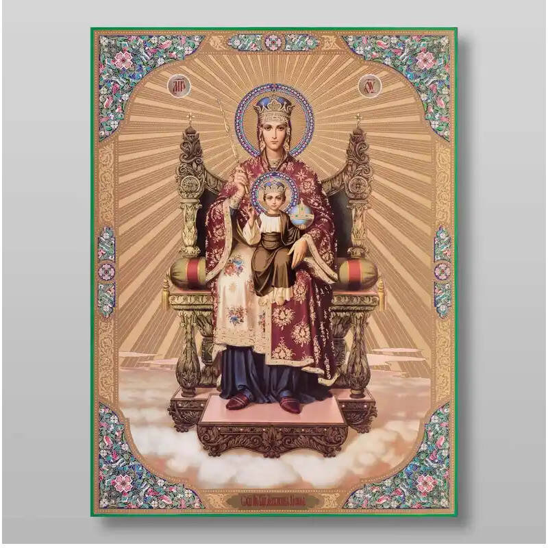Εικόνα Ορθοδοξίας με περίγραμμα χρυσό σε ξύλο Φλαμουρίας  με  βάση Εικόνα της Θεοτόκου της βασιλεύουσας Χειροποίητη Ελληνορθόδοξη , Κρεμαστή πλάκα βυζαντινής τέχνης, χριστιανική τέχνη Διάσταση 10x7 cm (3,9 x 2,8 ίντσες) INTRAEK-71088