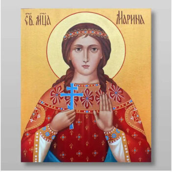 Εικόνα Ορθοδοξίας με περίγραμμα χρυσό σε ξύλο Φλαμουρίας  με  βάση Αγίας Μαρίνας Χειροποίητη Ελληνορθόδοξη , Κρεμαστή πλάκα βυζαντινής τέχνης, χριστιανική τέχνη Διάσταση 10x7 cm (3,9 x 2,8 ίντσες) INTRAEK-71083 - Image 1