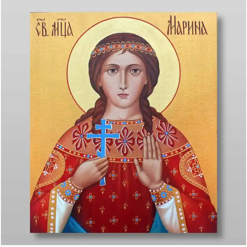 Εικόνα Ορθοδοξίας με περίγραμμα χρυσό σε ξύλο Φλαμουρίας  με  βάση Αγίας Μαρίνας Χειροποίητη Ελληνορθόδοξη , Κρεμαστή πλάκα βυζαντινής τέχνης, χριστιανική τέχνη Διάσταση 10x7 cm (3,9 x 2,8 ίντσες) INTRAEK-71083