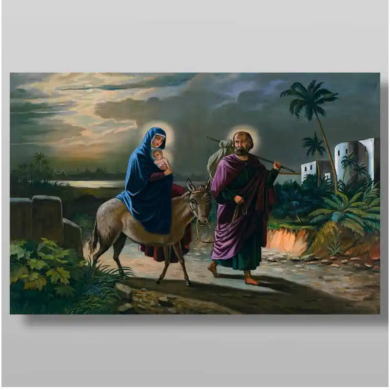 Εικόνα Ορθοδοξίας με περίγραμμα χρυσό σε ξύλο Φλαμουρίας  με  βάση Πτήση για Αίγυπτο Χειροποίητη Ελληνορθόδοξη , Κρεμαστή πλάκα βυζαντινής τέχνης, χριστιανική τέχνη Διάσταση 10x7 cm (3,9 x 2,8 ίντσες) INTRAEK-71080