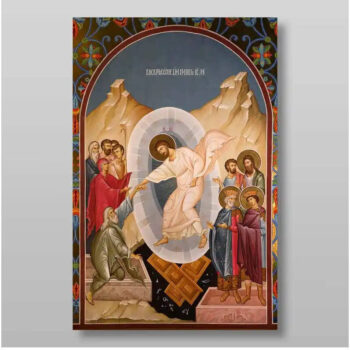 Εικόνα Ορθοδοξίας με περίγραμμα χρυσό σε ξύλο Φλαμουρίας με βάση Ανάσταση Χριστού. Το Harrowing of Hades Χειροποίητη Ελληνορθόδοξη , Κρεμαστή πλάκα βυζαντινής τέχνης, χριστιανική τέχνη Διάσταση 15x11 cm (5,9 x 4,3 ίντσες) INTRAEK-21077 - Image 1