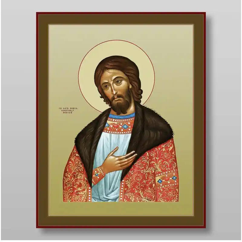 Εικόνα Ορθοδοξίας με περίγραμμα χρυσό σε ξύλο Φλαμουρίας  με  βάση Alexander Nevsky holy noble prince Χειροποίητη Ελληνορθόδοξη , Κρεμαστή πλάκα βυζαντινής τέχνης, χριστιανική τέχνη Διάσταση 10x7 cm (3,9 x 2,8 ίντσες) INTRAEK-71069