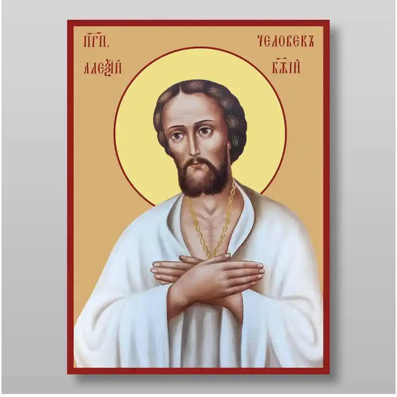 Εικόνα Ορθοδοξίας με περίγραμμα χρυσό σε ξύλο Φλαμουρίας  με  βάση Αλέξιος ο άνθρωπος του Θεού, άγιος, ευλογημένος, Χειροποίητη Ελληνορθόδοξη , Κρεμαστή πλάκα βυζαντινής τέχνης, χριστιανική τέχνη Διάσταση 15x11 cm (5,9 x 4,3 ίντσες) INTRAEK-21067