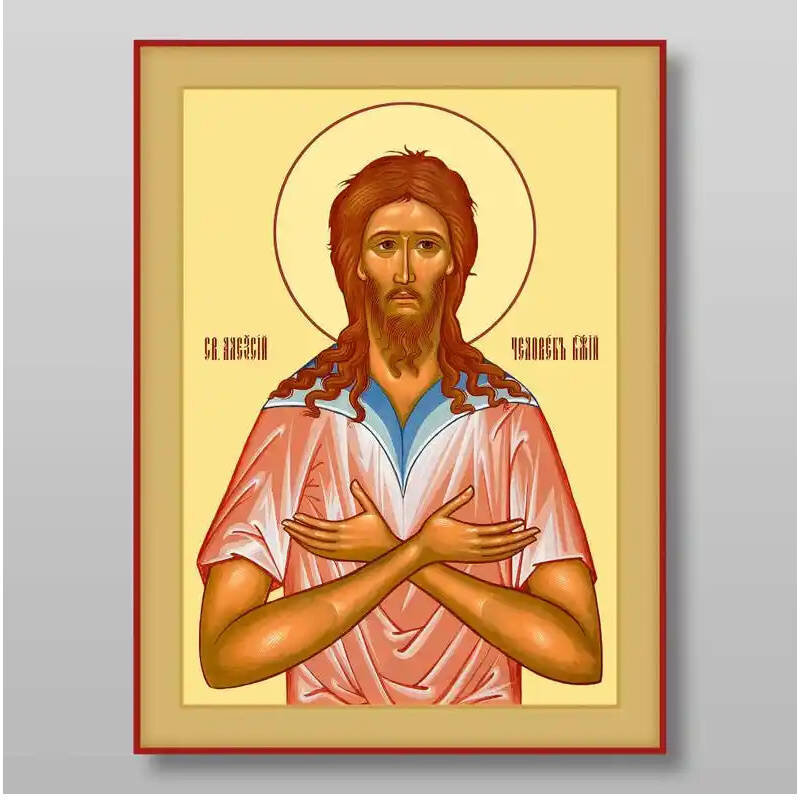 Εικόνα Ορθοδοξίας με περίγραμμα χρυσό σε ξύλο Φλαμουρίας  με  βάση Alexy the man of God, άγιος, ευλογημένος, άγιος ανόητος Χειροποίητη Ελληνορθόδοξη , Κρεμαστή πλάκα βυζαντινής τέχνης, χριστιανική τέχνη Διάσταση 10x7 cm (3,9 x 2,8 ίντσες) INTRAEK-71054