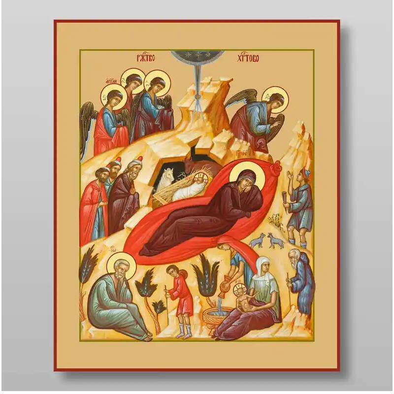 Εικόνα Ορθοδοξίας με περίγραμμα χρυσό σε ξύλο Φλαμουρίας  με  βάση Γέννηση του Ιησού Χριστού, Χειροποίητη Ελληνορθόδοξη , Κρεμαστή πλάκα βυζαντινής τέχνης, χριστιανική τέχνη Διάσταση 10x7 cm (3,9 x 2,8 ίντσες) INTRAEK-71036