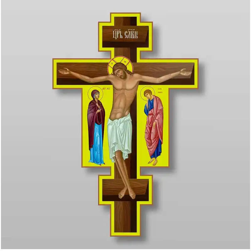 Εικόνα Ορθοδοξίας με περίγραμμα χρυσό σε ξύλο Φλαμουρίας  με  βάση Γολγοθά, Σταυρός, Σταυρός, Χειροποίητη Ελληνορθόδοξη , Κρεμαστή πλάκα βυζαντινής τέχνης, χριστιανική τέχνη Διάσταση 10x7 cm (3,9 x 2,8 ίντσες) INTRAEK-71023