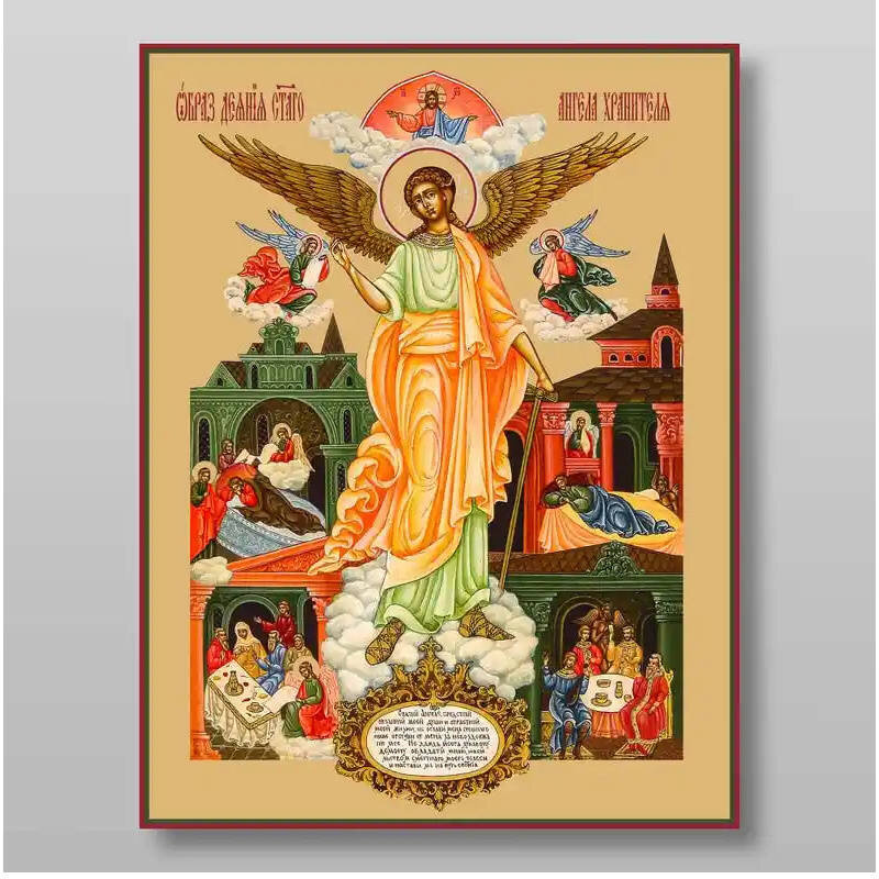 Εικόνα Ορθοδοξίας με περίγραμμα χρυσό σε ξύλο Φλαμουρίας  με  βάση Guardian Angel Χειροποίητη Ελληνορθόδοξη , Κρεμαστή πλάκα βυζαντινής τέχνης, χριστιανική τέχνη Διάσταση 10x7 cm (3,9 x 2,8 ίντσες) INTRAEK-71007