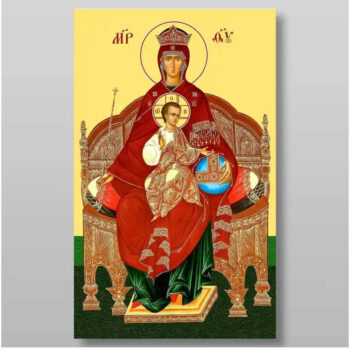 Εικόνα Ορθοδοξίας με περίγραμμα χρυσό σε ξύλο Φλαμουρίας  με  βάση Εικόνα της Θεοτόκου Χειροποίητη Ελληνορθόδοξη , Κρεμαστή πλάκα βυζαντινής τέχνης, χριστιανική τέχνη Διάσταση 15x11 cm (5,9 x 4,3 ίντσες) INTRAEK-21002 - Image 1