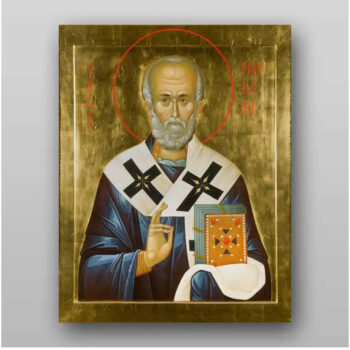Εικόνα Ορθοδοξίας με περίγραμμα χρυσό σε ξύλο Φλαμουρίας με βάση Εικόνα του Αγίου Νικολάου - Χειροποίητη Ελληνορθόδοξη , Κρεμαστή πλάκα βυζαντινής τέχνης, χριστιανική τέχνη Διάσταση 15x11 cm (5,9 x 4,3 ίντσες) INTRAEK-2986 - Image 1