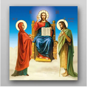 Εικόνα Ορθοδοξίας με περίγραμμα χρυσό σε ξύλο Φλαμουρίας  με  βάση Jesus Christ Deesis - Χειροποίητη Ελληνορθόδοξη , Κρεμαστή πλάκα βυζαντινής τέχνης, χριστιανική τέχνη Διάσταση 15x11 cm (5,9 x 4,3 ίντσες) INTRAEK-2985 - Image 1