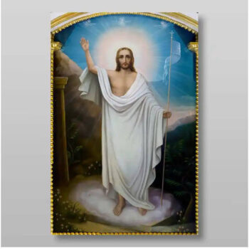 Εικόνα Ορθοδοξίας με περίγραμμα χρυσό σε ξύλο Φλαμουρίας με βάση Ανάσταση του Χριστού Χειροποίητη Ελληνορθόδοξη , Κρεμαστή πλάκα βυζαντινής τέχνης, χριστιανική τέχνη Διάσταση 15x11 cm (5,9 x 4,3 ίντσες) INTRAEK-2982 - Image 1