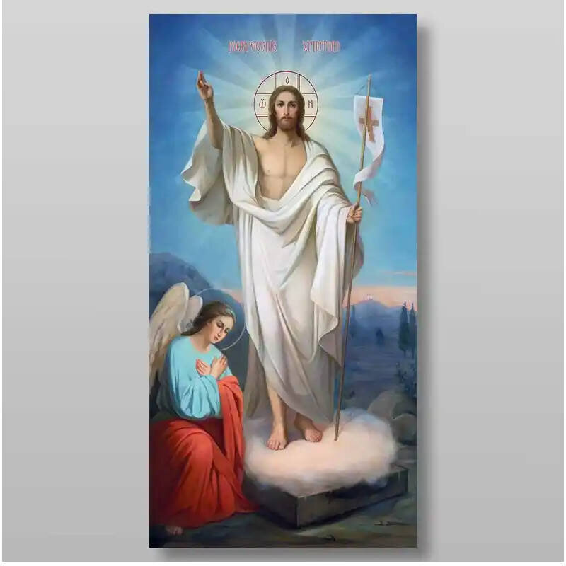 Εικόνα Ορθοδοξίας με περίγραμμα χρυσό σε ξύλο Φλαμουρίας  με  βάση Ανάσταση του Χριστού Χειροποίητη Ελληνορθόδοξη , Κρεμαστή πλάκα βυζαντινής τέχνης, χριστιανική τέχνη Διάσταση 15x11 cm (5,9 x 4,3 ίντσες) INTRAEK-2980