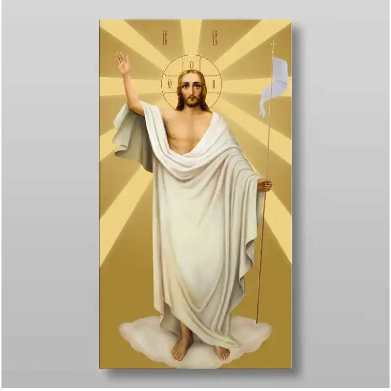 Εικόνα Ορθοδοξίας με περίγραμμα χρυσό σε ξύλο Φλαμουρίας  με  βάση Ανάσταση του Χριστού Χειροποίητη Ελληνορθόδοξη , Κρεμαστή πλάκα βυζαντινής τέχνης, χριστιανική τέχνη Διάσταση 15x11 cm (5,9 x 4,3 ίντσες) INTRAEK-2978