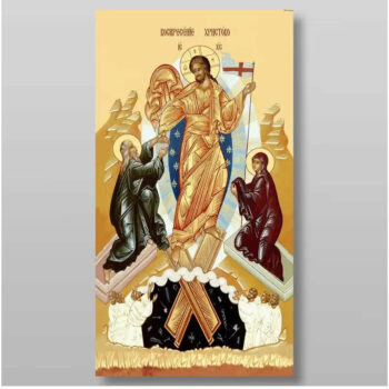 Εικόνα Ορθοδοξίας με περίγραμμα χρυσό σε ξύλο Φλαμουρίας  με  βάση Ανάσταση Χριστού. Το Harrowing of Hades Χειροποίητη Ελληνορθόδοξη , Κρεμαστή πλάκα βυζαντινής τέχνης, χριστιανική τέχνη Διάσταση 10x7 cm (3,9 x 2,8 ίντσες) INTRAEK-7976 - Image 1