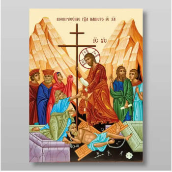 Εικόνα Ορθοδοξίας με περίγραμμα χρυσό σε ξύλο Φλαμουρίας  με  βάση Ανάσταση Χριστού. Το Harrowing of Hades Χειροποίητη Ελληνορθόδοξη , Κρεμαστή πλάκα βυζαντινής τέχνης, χριστιανική τέχνη Διάσταση 10x7 cm (3,9 x 2,8 ίντσες) INTRAEK-7975 - Image 1