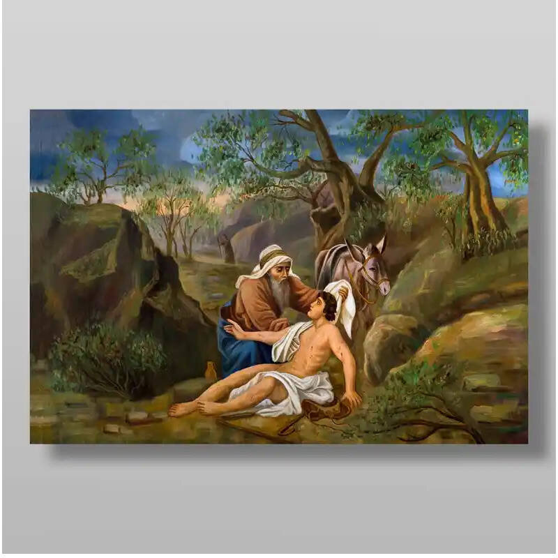 Εικόνα Ορθοδοξίας με περίγραμμα χρυσό σε ξύλο Φλαμουρίας  με  βάση Παραβολή του Καλού Σαμαρείτη Χειροποίητη Ελληνορθόδοξη , Κρεμαστή πλάκα βυζαντινής τέχνης, χριστιανική τέχνη Διάσταση 10x7 cm (3,9 x 2,8 ίντσες) INTRAEK-7968