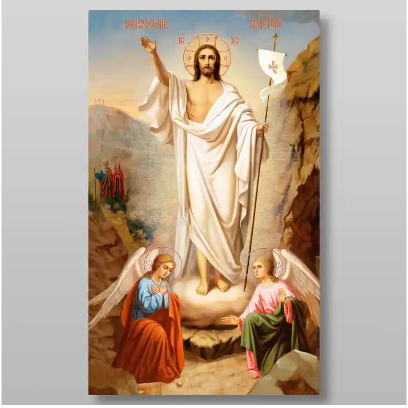 Εικόνα Ορθοδοξίας με περίγραμμα χρυσό σε ξύλο Φλαμουρίας  με  βάση Ανάσταση του Χριστού Χειροποίητη Ελληνορθόδοξη , Κρεμαστή πλάκα βυζαντινής τέχνης, χριστιανική τέχνη Διάσταση 15x11 cm (5,9 x 4,3 ίντσες) INTRAEK-2966