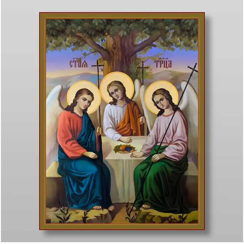 Εικόνα Ορθοδοξίας με περίγραμμα χρυσό σε ξύλο Φλαμουρίας  με  βάση Η Αγία Τριάδα Χειροποίητη Ελληνορθόδοξη , Κρεμαστή πλάκα βυζαντινής τέχνης, χριστιανική τέχνη Διάσταση 10x7 cm (3,9 x 2,8 ίντσες) INTRAEK-7935