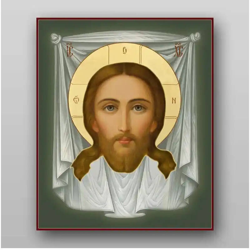 Εικόνα Ορθοδοξίας με περίγραμμα χρυσό σε ξύλο Φλαμουρίας  με  βάση Το Savior Not Made by Hands Χειροποίητη Ελληνορθόδοξη , Κρεμαστή πλάκα βυζαντινής τέχνης, χριστιανική τέχνη Διάσταση 10x7 cm (3,9 x 2,8 ίντσες) INTRAEK-7929