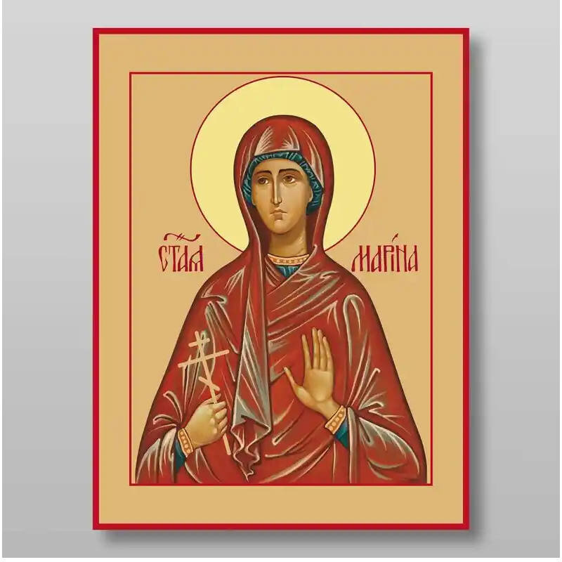 Εικόνα Ορθοδοξίας με περίγραμμα χρυσό σε ξύλο Φλαμουρίας  με  βάση Αγίας Μαρίνας Χειροποίητη Ελληνορθόδοξη , Κρεμαστή πλάκα βυζαντινής τέχνης, χριστιανική τέχνη Διάσταση 10x7 cm (3,9 x 2,8 ίντσες) INTRAEK-7897