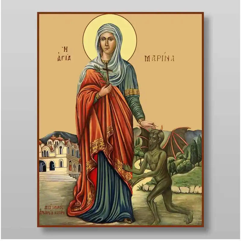Εικόνα Ορθοδοξίας με περίγραμμα χρυσό σε ξύλο Φλαμουρίας  με  βάση Αγίας Μαρίνας Χειροποίητη Ελληνορθόδοξη , Κρεμαστή πλάκα βυζαντινής τέχνης, χριστιανική τέχνη Διάσταση 10x7 cm (3,9 x 2,8 ίντσες) INTRAEK-7896
