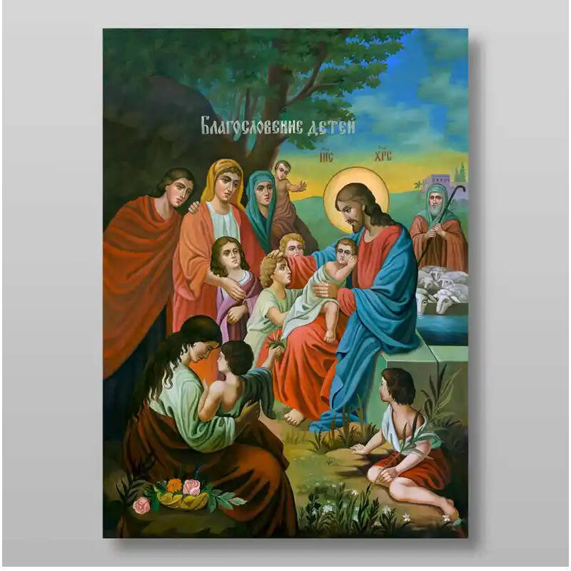 Εικόνα Ορθοδοξίας με περίγραμμα χρυσό σε ξύλο Φλαμουρίας  με  βάση Ευλογία Παίδων Χειροποίητη Ελληνορθόδοξη , Κρεμαστή πλάκα βυζαντινής τέχνης, χριστιανική τέχνη Διάσταση 10x7 cm (3,9 x 2,8 ίντσες) INTRAEK-7889