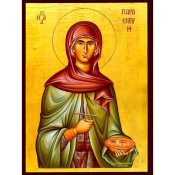 Εικόνα Ορθοδοξίας με περίγραμμα χρυσό σε ξύλο Φλαμουρίας  με  βάση Εικόνα ΑΓΙΑ ΠΑΡΑΣΚΕΥΗ, Η ΜΕΓΑΛΟΜΑΡΤΥΣ Χειροποίητη Ελληνορθόδοξη εικόνα του Ιησού Χριστού, Κρεμαστή πλάκα βυζαντινής τέχνης, χριστιανική τέχνη Διάσταση 40x30 cm (10,2x7,9 ίντσες)  INTRAEK-1447757865249 - Image 1