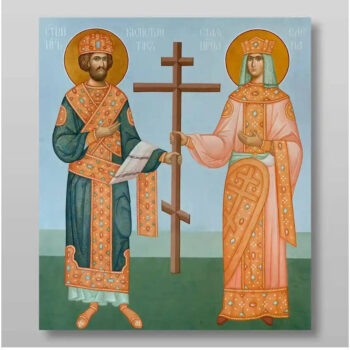 Εικόνα Ορθοδοξίας με περίγραμμα χρυσό σε ξύλο Φλαμουρίας  με  βάση Οι άγιοι Κωνσταντίνου και Έλενας, ισάξιοι των Αποστόλων, Χειροποίητη Ελληνορθόδοξη , Κρεμαστή πλάκα βυζαντινής τέχνης, χριστιανική τέχνη Διάσταση 15x11 cm (5,9 x 4,3 ίντσες) INTRAEK-2858 - Image 1