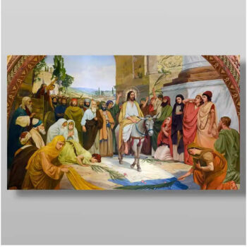 Εικόνα Ορθοδοξίας με περίγραμμα χρυσό σε ξύλο Φλαμουρίας  με  βάση Η είσοδος του Κυρίου στην Ιερουσαλήμ Κυριακή των Βαΐων Χειροποίητη Ελληνορθόδοξη , Κρεμαστή πλάκα βυζαντινής τέχνης, χριστιανική τέχνη Διάσταση 15x11 cm (5,9 x 4,3 ίντσες) INTRAEK-2852 - Image 1