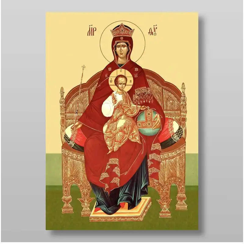 Εικόνα Ορθοδοξίας με περίγραμμα χρυσό σε ξύλο Φλαμουρίας  με  βάση Εικόνα της Θεοτόκου της βασιλεύουσας Χειροποίητη Ελληνορθόδοξη , Κρεμαστή πλάκα βυζαντινής τέχνης, χριστιανική τέχνη Διάσταση 10x7 cm (3,9 x 2,8 ίντσες) INTRAEK-7849