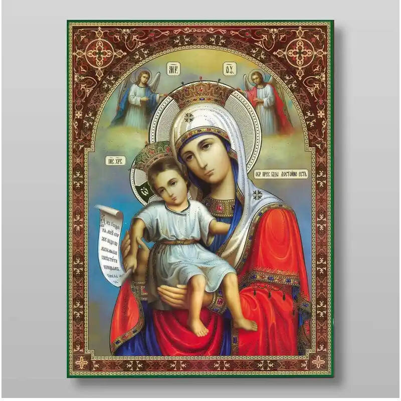 Εικόνα Ορθοδοξίας με περίγραμμα χρυσό σε ξύλο Φλαμουρίας  με  βάση Εικόνα της Μητέρας του Θεού It is Truly Meet Χειροποίητη Ελληνορθόδοξη , Κρεμαστή πλάκα βυζαντινής τέχνης, χριστιανική τέχνη Διάσταση 15x11 cm (5,9 x 4,3 ίντσες) INTRAEK-2838