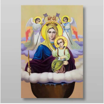 Εικόνα Ορθοδοξίας με περίγραμμα χρυσό σε ξύλο Φλαμουρίας με βάση Εικόνα της Θεοτόκου Ζωοδόχου Πηγής Χειροποίητη Ελληνορθόδοξη , Κρεμαστή πλάκα βυζαντινής τέχνης, χριστιανική τέχνη Διάσταση 15x11 cm (5,9 x 4,3 ίντσες) INTRAEK-2837 - Image 1
