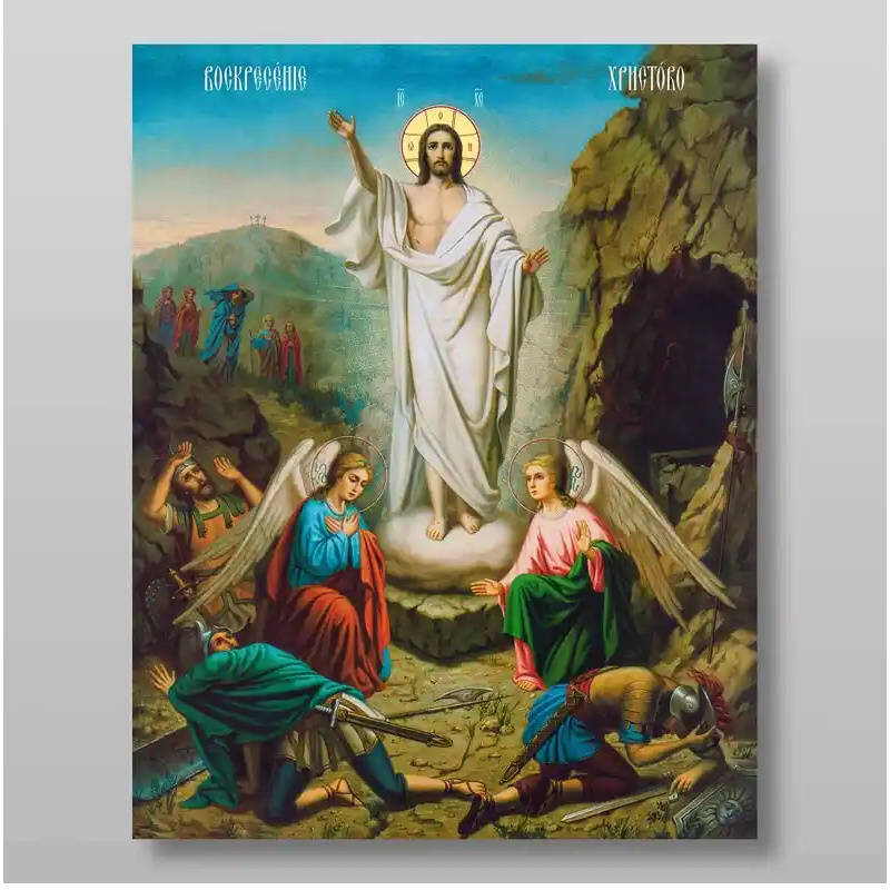 Εικόνα Ορθοδοξίας με περίγραμμα χρυσό σε ξύλο Φλαμουρίας  με  βάση Ανάσταση του Χριστού Χειροποίητη Ελληνορθόδοξη , Κρεμαστή πλάκα βυζαντινής τέχνης, χριστιανική τέχνη Διάσταση 15x11 cm (5,9 x 4,3 ίντσες) INTRAEK-2829